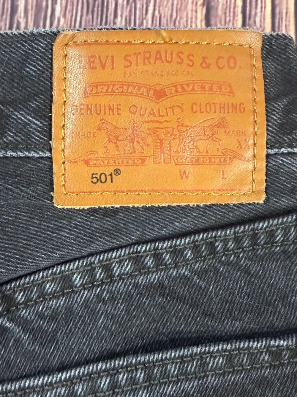 Women’s Levi’s 501 Original Chaps Black& Gray Off To The‎ Ranch Denim Jeans